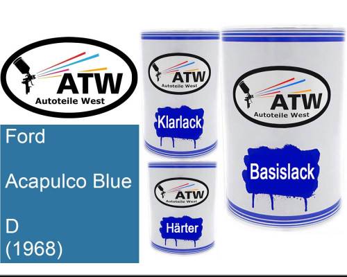 Ford, Acapulco Blue, D (1968): 500ml Lackdose + 500ml Klarlack + 250ml Härter - Set, von ATW Autoteile West.